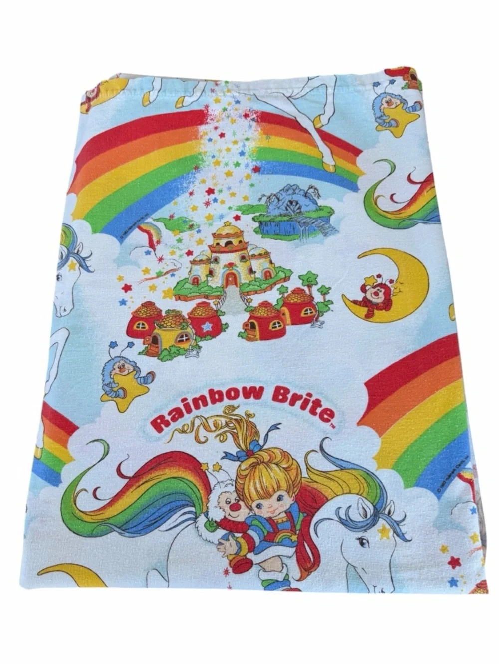 VTG Rainbow Brite Twin Size Flannel Flat Sheet Hallmark 1983 Stranger Things